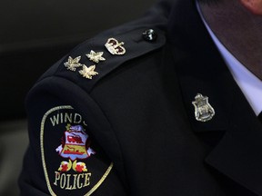 The right epaulette of former Windsor police chief Gary Smith is seen at a December 2011 press conference where he announced his retirement. (Jason Kryk / The Windsor Star)