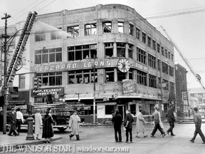 Windsor,ONT. Apr.6/1959- What's left of the Labelle Building at the corner of Wyandotte St. W. and Ouellette Ave. (The Windsor Star-FILE)