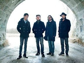 MONTREAL, QUE.:  March 26, 2012  --  Our Lady Peace: bassist Duncan Coutts (left), guitarist Steve Mazur, drummer Jeremy Taggart, vocalist Raine Maida.  (Photo: Courtesy Warner Music Canada). (Montreal Gazette). MUSIC-OLP