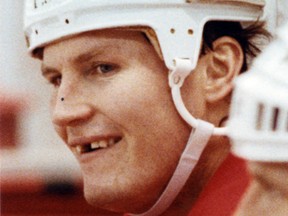 Detroit Red Wings forward Bob Probert is seen on the bench at Joe Louis Arena in this 1992 file photo. (Rob Gurdebeke / The Windsor Star)