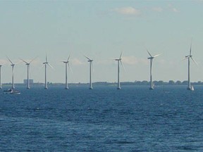 An offshore wind farm near Copenhagen, Denmark is seen in this undated file photo.