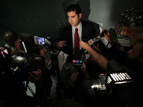Councillor Al Maghnieh speaks to the media outside of council chambers at city hall in Windsor on Tuesday, May 8, 2012. Maghnieh announced he plans to stay on city council. (TYLER BROWNBRIDGE / The Windsor Star)