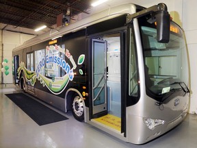 The BYD (Built Your Dreams) eBus today. CEO Winston Watson showed the battery and explained its capacities.(The Windsor Star-Courtesy of The Mississauga News)