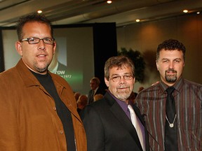 CAW Local 444 in happier times: From left, Dave Cassidy, Rick Laporte and Dino Chiodo attend a St. Clair College gala in September 2008. (Jason Kryk / The Windsor Star)