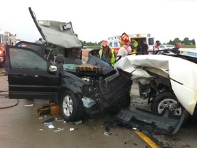 Emergency crews on the scene of a multi-vehicle crash on Highway 401 near Highway 77 on May 29, 2012. (Dan Janisse/The Windsor Star)