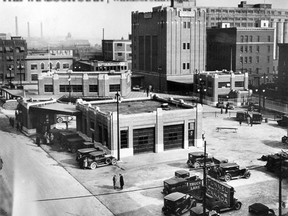 1930-The Detroit-Windsor Tunnel Detroit plaza as it was in 1930. The tall building on the right is the ventilation tower which is covered in white metal today. (The Windsor Star-FILE)