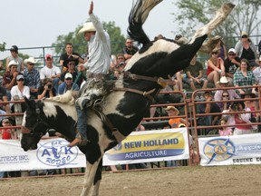 A promotional image for the New Holland Pro Rodeo series, which begins May 18 to 20 in Essex, Ont. at the Canadian Transportation Museum and Heritage Village.