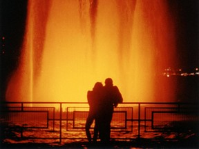 The Charlie Brooks Memorial Peace Fountain is seen at night in this undated file photo. (The Windsor Star)