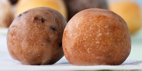 Glazed blueberry and banana Timbits are seen in this June 2011 promotional image from Tim Hortons.