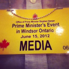 A media pass for the bridge announcement. (Dylan Kristy/The Windsor Star)
