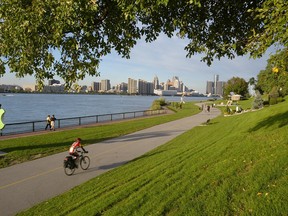 A cyclist is seen on the riverfront in this file photo. (Rob Gurdebeke/The Windsor Star)