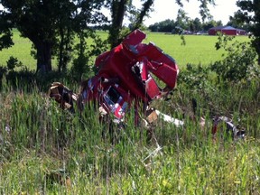 A mangled transport truck is seen following a collision on Highway 401 on June 13, 2012. (Tyler Brownbridge/The Windsor Star)