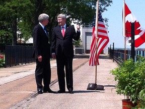 Canadian Prime Minister Stephen Harper and Michigan Governor Rick Snyder on June 15, 2012. (Tyler Brownbridge/The Windsor Star)