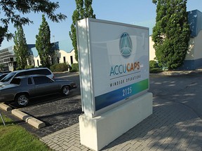 The exterior of the Accucaps production facility in Windsor, Ont. is seen on June 21, 2012. (Tyler Brownbridge / The Windsor Star)