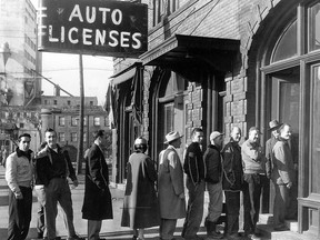 Mar.20/1956-The rush for new vehicle licences became so great at the Charles B. Gordon bureau, Devonshire rd. late Monday that applicants had to queue on the street despite the fact that floorspace in two offices and a hallway was available to those awaiting attention. (The Windsor Star-FILE)