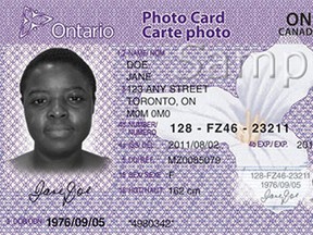 A sample image of the new Ontario photo identification card. (Handout / The Windsor Star)