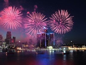 The 2012 Target Fireworks explode over the Detroit River on June 25, 2012 in Windsor, Ontario.  (JASON KRYK/ THE WINDSOR STAR)