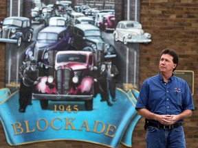 CAW Local 200 president Chris Taylor at one of the most important sites in the labour movement, Riverside Drive East and Drouillard Road Thursday July 26, 2012. In 1945, Ford workers and UAW members and supporters formed a blockade at Ford of Canada during a labour dispute. The resolution lead to the Rand Formula. (NICK BRANCACCIO/The Windsor Star)