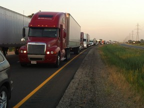Westbound traffic is back up just east of Tilbury in Chatham-Kent, Ont., after a reported fatal multi-vehicle crash on Monday, July 23, 2012. (The Windsor Star)