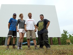Owners Steve Impens, left, Kelly Impens, Ziggy Schiefer and Jarod Schiefer pose as work continues on Stevie-Ray's Southwestern Drive in Tilbury, Ont. on Thursday, July 19, 2012. The owners are hoping to be open for Friday night. (The Windsor Star / TYLER BROWNBRIDGE)