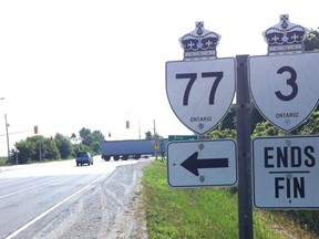 The Ontario Provincial Police are probing a fatal accident between a car and cyclist on Highway 3 just west of Highway 77 in Leamington. (TYLER BROWNBRIDGE/The Windsor Star)