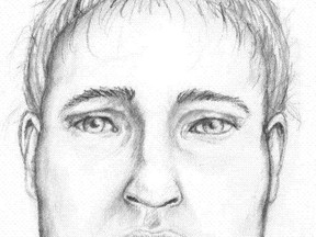 A sketch of a suspect wanted in connection with an incident in Tecumseh last week. (OPP/Handout)