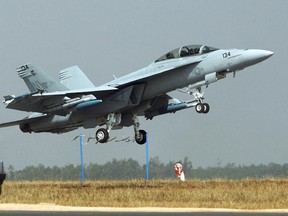 A 2009 file photo of a U.S. Navy F/A-18 Super Hornet. (Dibyangshu Sarkar / AFP / Getty Images)