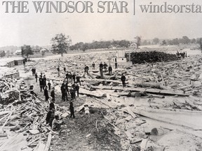 Wallaceburg,ONT. June/1892-The rain swollen North Branch flooded the banking yards, washing thousands of piled logs into the river and jamming the stream to the bottom. The owner of many of the logs posted riflemen with shooting orders to halt any attempt to clear the jam. (The Windsor Star-FILE)