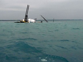 A photo of capsized tugboat the Madison, which sank in Lake Huron early this morning. More than 1,500 gallons of diesel fuel spilled into the lake. (Handout/The Windsor Star)