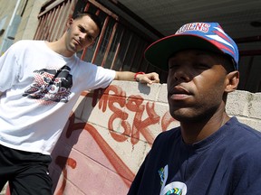Mike Smulders (L) and Tyrone Elliott (R), organizers of the Border City Battle Club, promote their debut event happening July 14 in Windsor, Ont. at the Boom Boom Room, 315 Ouellette Ave. (Tyler Brownbridge / The Windsor Star)