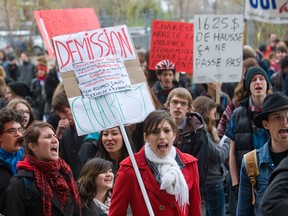 Students protest tuition hikes in Montreal, Quebec. Photographed April 2012. (Graham Hughes / Montreal Gazette)