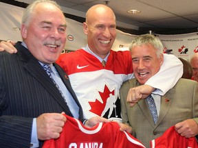 Dave Branch, from left, Jim Peplinski and Bob Nicholson are pictured in this file photo. (TED RHODES/Calgary Herald)