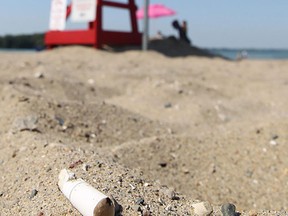 A cigarette butt sits on the beach at Sandpoint Beach in Windsor, Ont. on Thursday, August 30, 2012.  (The Windsor Star / TYLER BROWNBRIDGE)