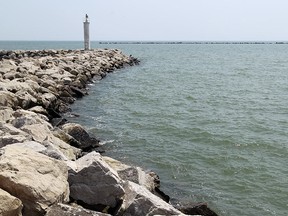 The break wall that protects the Leamington Marina is picture of the shore near Leamington on Wednesday, June 8, 2011. (TYLER BROWNBRIDGE / The Windsor Star)