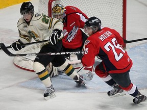 Ex-Spit Derek Holden, right, will attend Laurier University this year. (NICK BRANCACCIO/The Windsor Star).