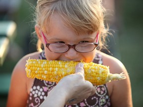 TECUMSEH - Avery Momotiuk chows down on a cob of corn with some help from a family member at the 37th annual Tecumseh Corn Festival at Lacasse Park Saturday Aug. 25, 2012. (KRISTIE PEARCE/The Windsor Star)