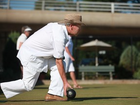 WiINDSOR, ONT.:AUGUST 1, 2012 -- District 9's Eldon McFadyen takes his shot while competing in the gold medal match in the Seniors Lawn Bowling Championships at the Windsor Lawn Bowling Club, Wednesday, August 1, 2012. (DAX MELMER/The Windsor Star)