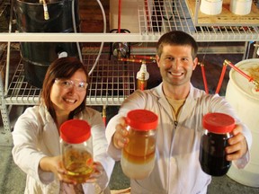 Lois Li, left, and Joshua Rammage have started Domestic Diesel to convert waste vegetable oil and animal fats into clean burning biodiesel fuel. They hope to set up a plant in Windsor. (Lois Li)