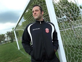 Tony Lalic stands next to a soccer net at the Croatian National Sports Club in Windsor. (The Windsor Star / TYLER BROWNBRIDGE)