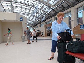 Dorothy Wessbecher of London, Ontario arrives at the new VIA Rail train station for the first time this morning, September 11, 2012.  Loaring Construction built the bright and spacious building right next door to the old Walkerville train station. A grand opening ceremony is planned for the future.  (NICK BRANCACCIO/The Windsor Star)