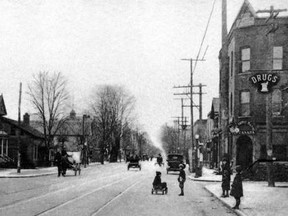 A view of Sandwich Street looking South. The current post office is on the far left. (circa 1910)