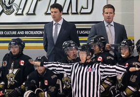 LaSalle Vipers head coach Ryan Donally, left, and assistant coach Cam Crowder will make their Junior B coaching debuts Wednesday against St. Thomas. (NICK BRANCACCIO/The Windsor Star)