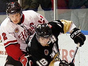 Leamington's Chris Scott, left, is one of the returning players with the Flyers. (JASON KRYK/The Windsor Star)