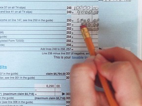 A person fills out their tax form. (Postmedia files)