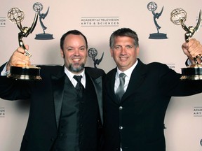 Windsor native Brad Zoern, left, received an Emmy for sound mixing for the Hatfields and McCoys and Christian Cooke, right  who also won the Emmy for sound mixing for the miniseries. (Handout Photo)