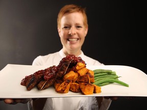 Chef Jennifer Hillis shows off her Spice Pumpkin Seed Pork Tenderloin with Raspberry-Pear Chutney (Tyler Brownbridge / The Windsor Star)