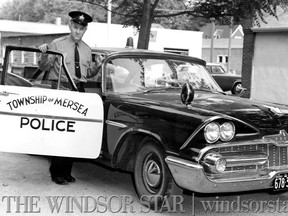 June 10/1959- Chief Const. Roy Bowles is breaking in Mersea Twp's new police cruiser these days. The township purchased the car after establishing it's own police department about a month ago. (The Windsor Star-FILE)