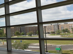 A view from the second floor of St. Clair College's Centre for Applied Health Sciences looking out at the campus dorms. (DAN JANISSE/ The Windsor Star)