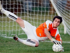 Windsor Border Stars goaltender Anthony Santilli makes a save against the Oakville Blue Devils during Canadian Soccer League action in 2006. (Jason Kryk/The Windsor Star)