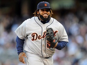 Detroit's Prince Fielder smiles during Game 2 against the New York Yankees Sunday in New York. (AP Photo/Tyson Trish)